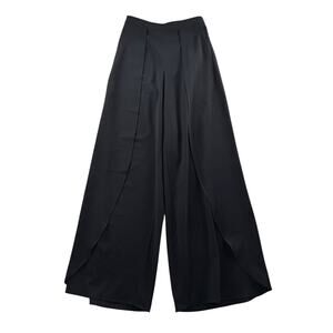 Alice + Olivia Black High Rise Pants Size 4 Overlay Front Wide Leg Flowy Career